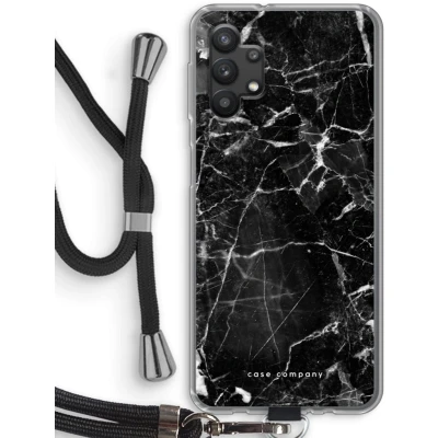 Afbeelding van Case Company® hoesje met Koord geschikt voor Samsung Galaxy A32 5G Zwart Marmer Telefoonhoesje Bescherming aan alle Kanten en Over de Schermrand