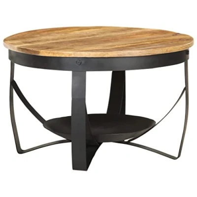 Image de vidaXL Table basse Ø68x43 cm Bois de manguier brut320794
