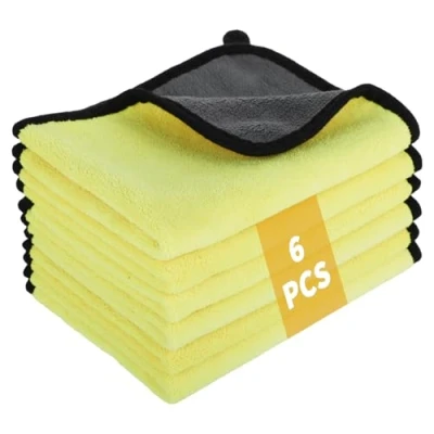 Afbeelding van 6 stuks microvezeldoeken voor de auto, 600 g/m², microvezeldoek autoonderhoud, geschikt autoverzorging en droging, 30 x 40 cm (geel)