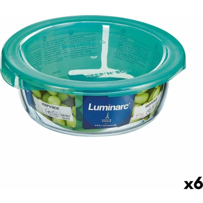 Afbeelding van Ronde Lunchtrommel met Deksel Luminarc Keep&#039;n Lagon 13,5 x 6 cm Turkoois 680 ml Glas (6 Stuks)