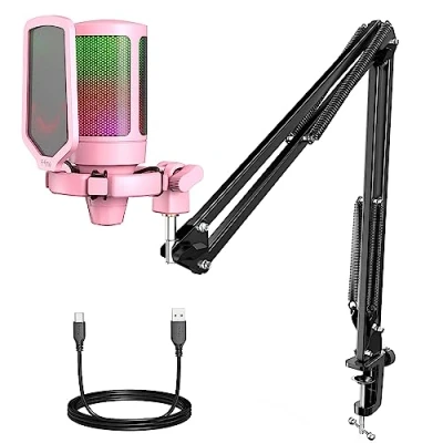Afbeelding van FIFINE Gaming microfoon PC met arm, USB C voor MAC PS4 PS5 microfoonarm, mute knop, popfilter, shock mount streaming podcast studio A6T