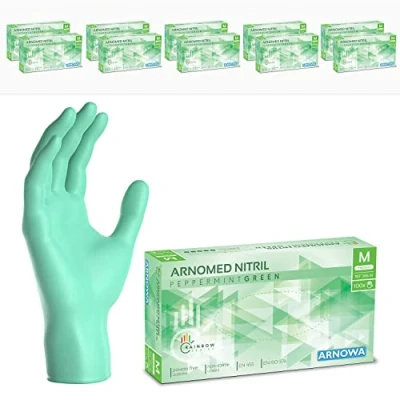 Image de ARNOMED gants jetables vert, nitrile taille M, gant jetable 1000 pièces (10 boîtes), en non poudrés &amp; sans latex, cuisine, a usage unique XS, S, L XL