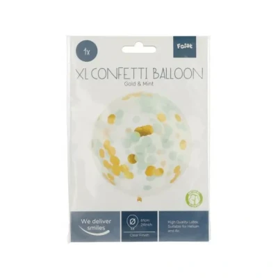 Afbeelding van Confetti ballon XL goud en mint groen 61cm