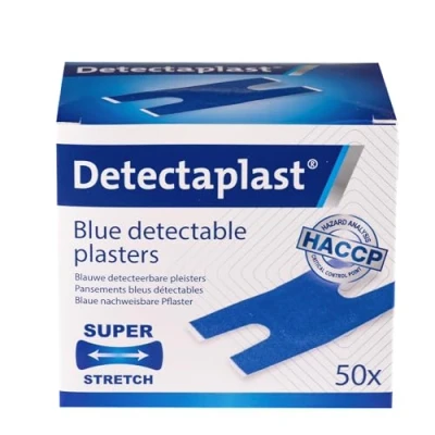 Image de pansement bleu detectable Detectaplast Elastic, pansements flexibles, safety first cuisine et alimentaire, 68 x 38 mm (articulation), 50 pièces
