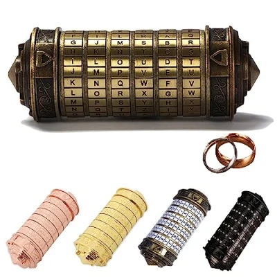 Afbeelding van MINGZE Da Vinci Code Lock, Retro Metal Cryptex Interessante Creatieve Geschenken Valentijnsdag Verjaardag Cadeau met Lord of the Rings Exquisite Gift Dozen en Zakken Verpakking (Brons)