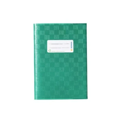 Afbeelding van HERMA 7425 boekomslagen DIN A5 Bast, ordopjes met etiket en knutselstructuur, van duurzaam afwasbaar polypropyleen folie, set 25 voor schoolschriften, groen