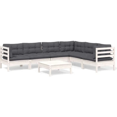 Afbeelding van vidaXL 7 delige Loungeset met kussens massief grenenhout wit