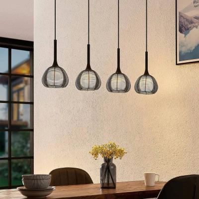 Afbeelding van Lucande hanglamp 4lichts ijzer, glas, aluminium E14 zwart, wit