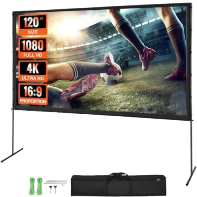 Image de VEVOR Écran de Projection sur Pied 120 pouces 16:9 HD Toile Portable Double Face Anti Plis Grand Angle Vision avec Sac Rangement pour Vidéoprojecteurs Cinéma Maison et en Plein Air