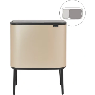 Afbeelding van Brabantia Bo Touch Bin Recyling Duo Prullenbak Met Deksel Op Pootjes 11 + 23 Liter Beige