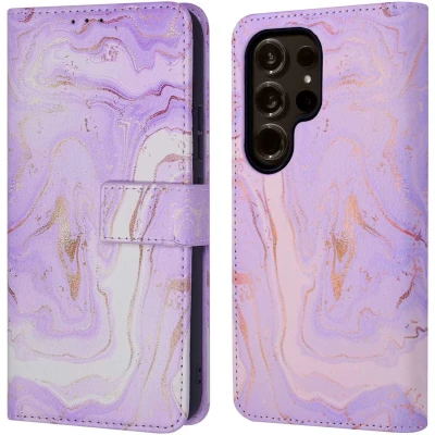 Afbeelding van iMoshion Hoesje Geschikt voor Samsung Galaxy S24 Ultra Met Pasjeshouder Design Bookcase smartphone Meerkleurig / Purple Marble