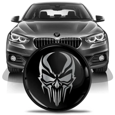 Afbeelding van SkinoEu Tuning embleem voor motorkap EN kofferbak 82 mm compatibel met BMW 51147057794 doodskop zwart zilver 6