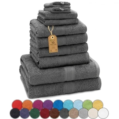 Afbeelding van 10 delige handdoekenset, badtextiel in verschillende matten, 4x handdoeken, 2x douchehanddoeken, gastendoekjes, washandjes, premium kwaliteit