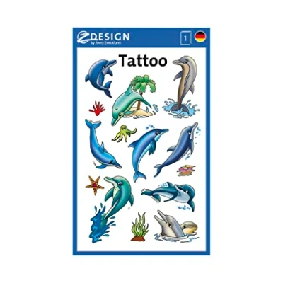 Afbeelding van AVERY Zweckform 56439 13 stuks tijdelijke tatoeages voor kinderen (tijdelijke dolfijnen, kindertatoeages, waterdichte tatoeages, stickers kinderverjaardag, klein