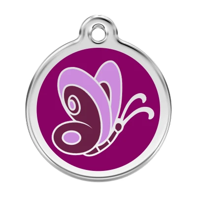 Afbeelding van Butterfly Purple roestvrijstalen hondenpenning large/groot dia. 3,8 cm RedDingo