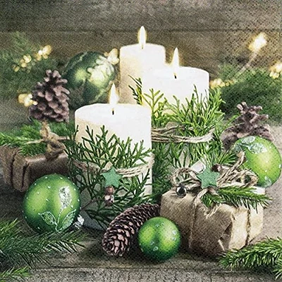 Afbeelding van Set van 20 kleine cocktailservetten, kaarsen en kerstdecoratie, Kerstmis, winter, tafeldecoratie, decoupage, servetechniek, 25 x cm