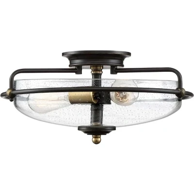 Afbeelding van Quoizel LED Plafondlamp Griffin 3X E27 Max 60W Dimbaar Palladian Bronze with Weathered Brass Accents