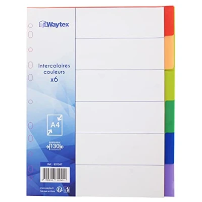 Image de 6 Intercalaires A4 Couleurs Vives en Polypropylène avec Page d&#039;Index