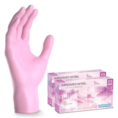 Image de ARNOMED gants jetables rose, nitrile taille XS, gant jetable 200 pièces (2 boîtes), en non poudrés &amp; sans latex, cuisine, a usage unique S, M L