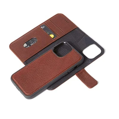 Afbeelding van DECODED Afneembare 2 in 1 volnerf lederen portemonneehoes voor iPhone 12 Pro Max, MagSafe technologie, magnetische hoes, portemonnee met 3 sleuven, schokbestendig, hoesje, Bruin,