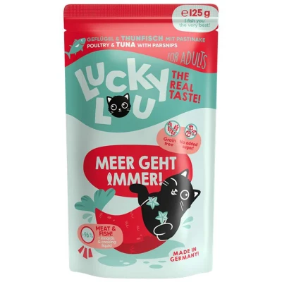 Afbeelding van 16x125g Lucky Lou Adult Gevogelte &amp; Tonijn nat kattenvoer
