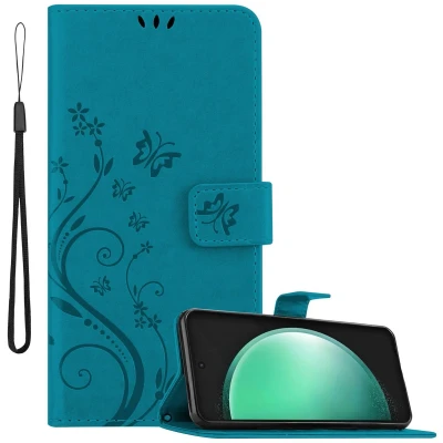 Afbeelding van Cadorabo Hoesje geschikt voor Samsung Galaxy S24 FE in BLOEMEN BLAUW Beschermhoes bloemmotief met magnetische sluiting, standfunctie en kaartsleuven Book Case Cover Etui