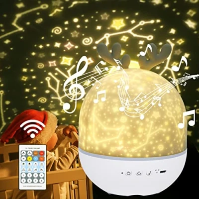Afbeelding van URAQT Sterrenhemel projector led lamp kinderen Ocean Wave nachtlampje muziek sterrenprojector timer voor kinderkamer kerstfeest decoratie (prairie)