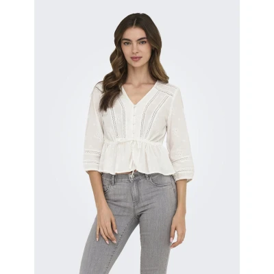 Afbeelding van Only Blouse Onlmichelle Ls Lace V neck Top Wvn 15361744 Cloud Dancer Dames Maat M