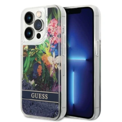 Afbeelding van Guess GUHCP14LLFLSB iPhone 14 Pro 6.1 blauw/blauwe hardcase Flower Liquid Glitter