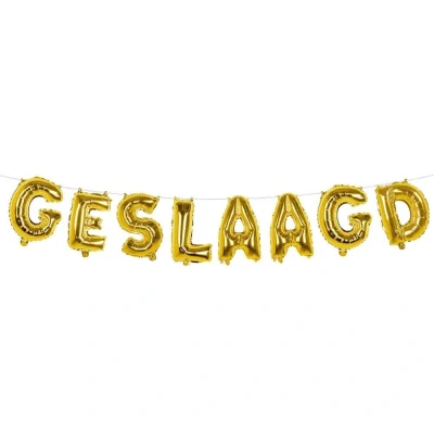 Afbeelding van Folie ballonnen slinger Hoera Geslaagd Goud 4mtr