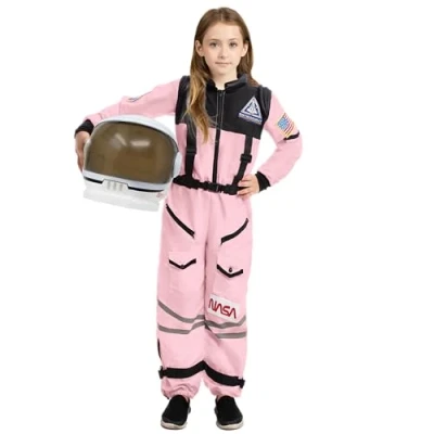 Afbeelding van SPOOKTACULAR CREATIE Roze astronaut kostuum voor kleine meisjes, ruimtekostuum met mobiele helm, ideaal Halloween, cosplay en themafeesten, maat S (5 7 jaar)