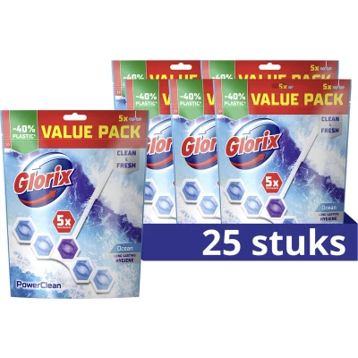 Afbeelding van Glorix Power Clean Toiletblok Ocean geeft je een langdurig schoon en fris toilet 5 x stuks