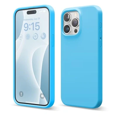 Afbeelding van elago Vloeibare siliconen telefoonhoes compatibel met iPhone 15 Pro Max, volledige stootbescherming rondom, krasbestendige zachte microvezel voering, 17 cm, oceaanblauw