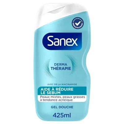 Image de SANEX Derma Thérapie Gel douche anti acné réduisant la production de sébum Pour peaux mixtes à grasses Complexe d’acides aminés et niacinamide Préserve barrière cutanée 425ml