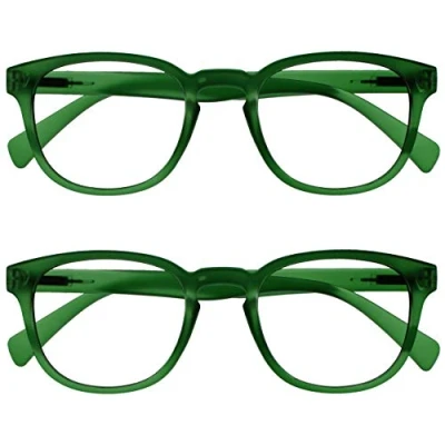 Afbeelding van OPULIZE Pop Pack 2 Retro Ronde Groene Schuim Glad Mannen Vrouwen Leesbril Lente Scharnieren RR2 6 +2.00