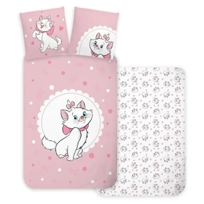Afbeelding van Brandmac Beddengoed Marie Aristocats 3 delig 100% katoen Dekbedovertrek 140 x 200 cm + kussensloop 65 hoeslaken
