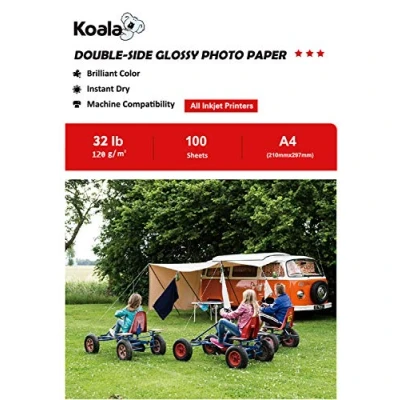Afbeelding van KOALA Glanzend dubbelzijdig fotopapier voor inkjetprinters, A4, 120 g/m², 100 vellen. Geschikt het afdrukken van foto&#039;s, brochures, certificaten, boekjes, flyers, kalenders