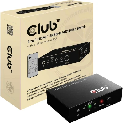 Afbeelding van club3D HDMI Switchbox switch 3 poorten Met afstandsbediening 7680 x 4320 Pixel