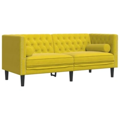 Afbeelding van vidaXL Tweezitsbank Chesterfield stijl en bolsters fluweel geel