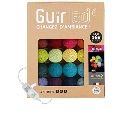 Afbeelding van GuirLED Lichtketting met bolletjes van katoen, USB, 2 uur nachtlampje voor baby&#039;s, incl. A dubbele USB adapter, 3 intensiteiten, 16 bolletjes, 1,6m, Arlequin