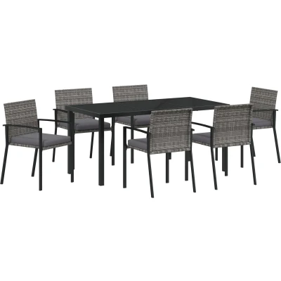 Afbeelding van vidaXL 7 delige Tuinset Grijs Poly Rattan
