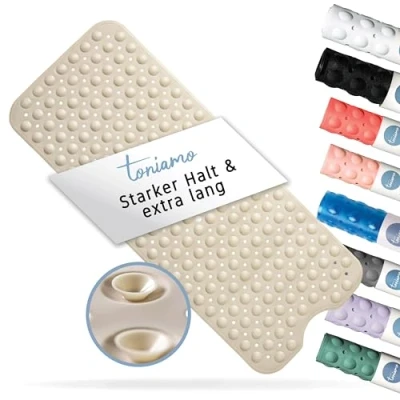 Afbeelding van Toniamo antislip badmat 100 x 40 cm extra lange BPA vrije antibacteriële en machinewasbare antislipmat Sandy