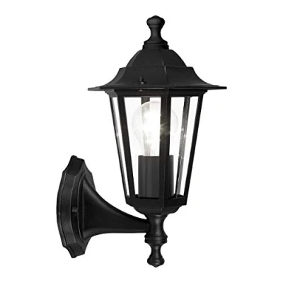 Image de EGLO Applique murale extérieure Laterna 4, éclairage d’extérieur en fonte d’aluminium Noir et verre, lampe avec douille E27, IP44