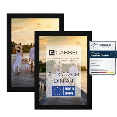 Afbeelding van CABBEL Set van 2 DIN A4 fotolijsten, 21 x 30 cm, mdf houten lijst zwart met onbreekbaar plexiglas / modern