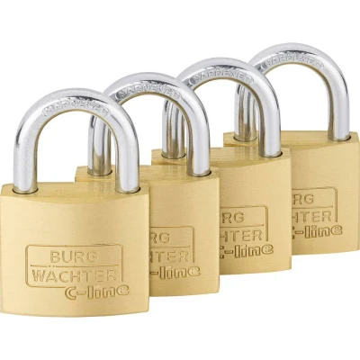 Afbeelding van Burg Wächter 4er Set Quadro 222 40 SB Hangslot Gelijksluitend Messing Sleutelslot