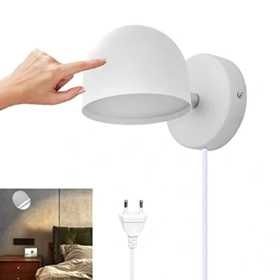 Afbeelding van Wandlamp voor binnen, led, 12 W, met stopcontact, touchscreen, dimbaar, bedlampje, 360 graden draaibaar, 3000 K, warm wit, verstelbaar, leeslamp woonkamer, slaapkamer, trap, hal, kantoor, wit