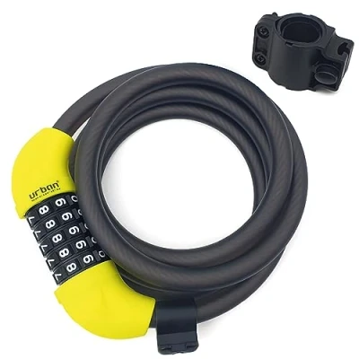 Afbeelding van Urban UR454L Kabelslot van flexibel staal, combinatie Ø 12, 180 cm, met veiligheidscode, schokbestendig, compact, gemakkelijk mee te nemen, uniseks, volwassenen, zwart, cm