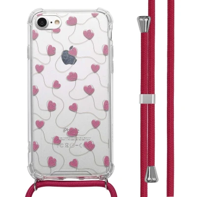 Afbeelding van imoshion Hoesje Geschikt voor iPhone SE (2020) / 7 (2022) 8 Design met Koord Dusty Rose Connected Hearts