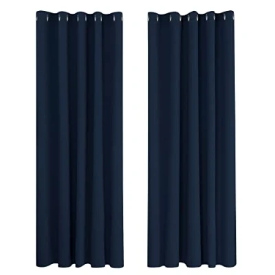 Afbeelding van Deconovo thermisch geïsoleerde verduisterende gordijnen, modern design met ringen, gordijnen voor woonkamer en slaapkamer, 168 x 229 cm (breedte hoogte), marineblauw, 2 stuks