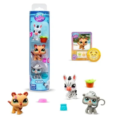 Afbeelding van Littlest Pet Shop Bandai Zoo Pets BF00597 Set van 3 huisdieren, accessoires, verzamelkaart en virtuele code, generatie 7, huisdieren #96, #97, #98, kinderen vanaf 4 jaar